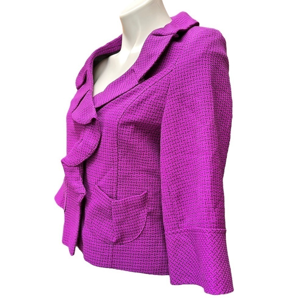 Mary Kay Purple Ruffle Blazer 6 Tweed Work Jacket Wool Blend - Picture 2 of 10